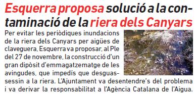 Notícia publicada al número 88 de la publicació L'ERAMPRUNYA (Desembre de 2010) sobre el no compromís de l'Ajuntament de Gavà a construir un dipòsit per evitar les inundacions de la Riera dels Canyars amb aigua de les clavegueres